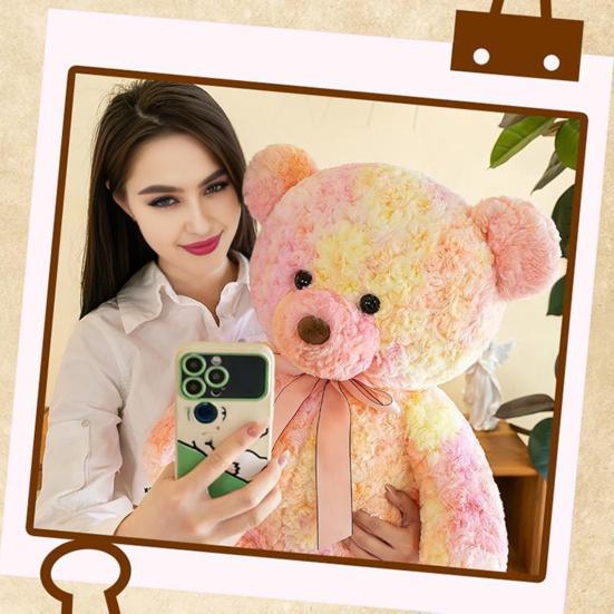 Bear Doll Dreamy Gradient Color Giant Size Girl Plush Toy with Bowknot Decor Valentine Day Home Decor