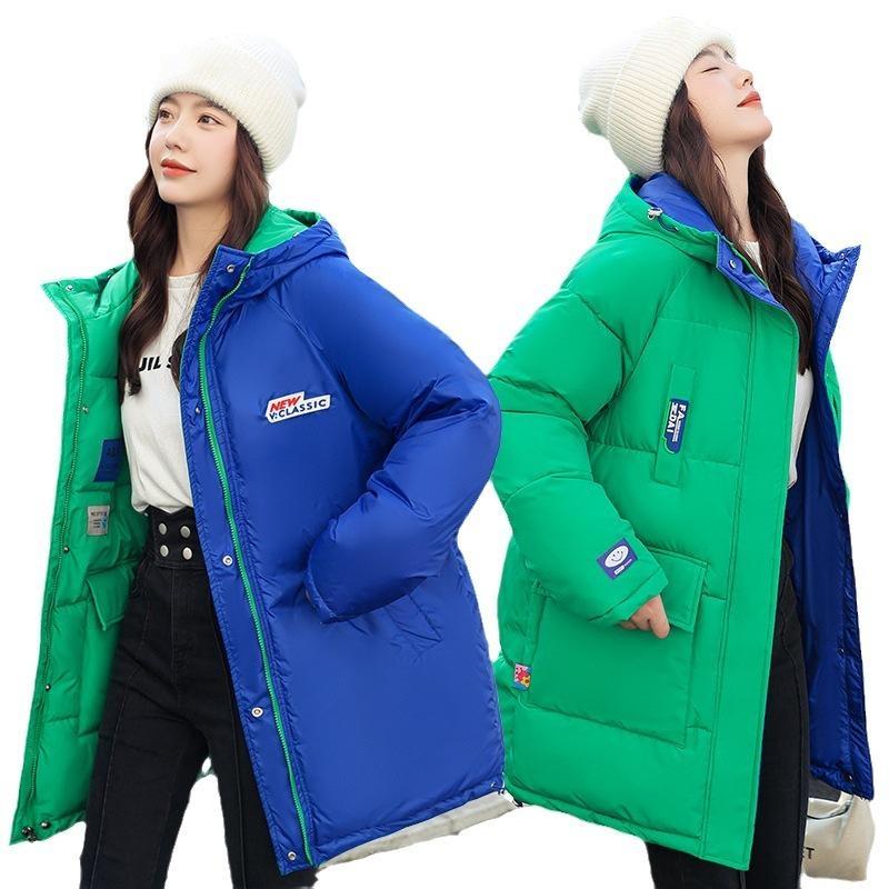 Женская хлопковая пуховая куртка, зимняя двусторонняя куртка средней длины
