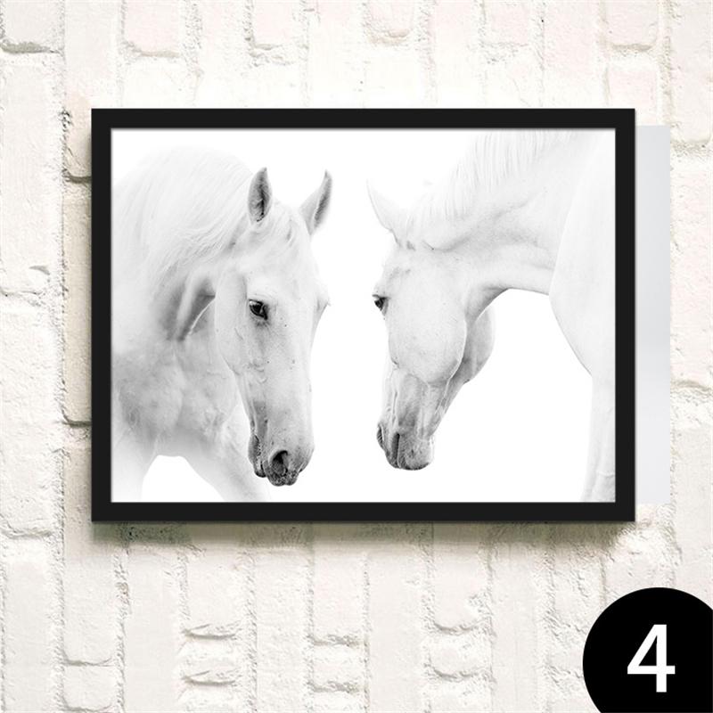 Скандинавская декоративная картина на холсте, вертикальные и горизонтальные прямоугольные постеры без рамки, животные, белые лошади, белый фон