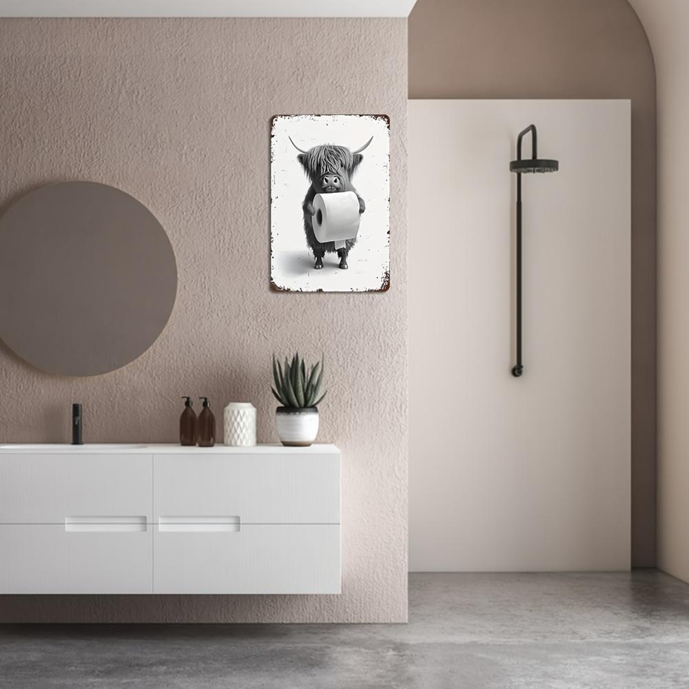 1 причудливая металлическая жестяная табличка «Корова породы Хайленд с туалетной бумагой» размером 12x8 дюймов — очаровательное настенное искусство в ванной — необычный декор фермерского дома