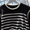 Короткий пуловер в полоску, свитер, женская свободная верхняя одежда, весенний корейский универсальный вязаный свитер с круглым вырезом, пуловер, женский топ