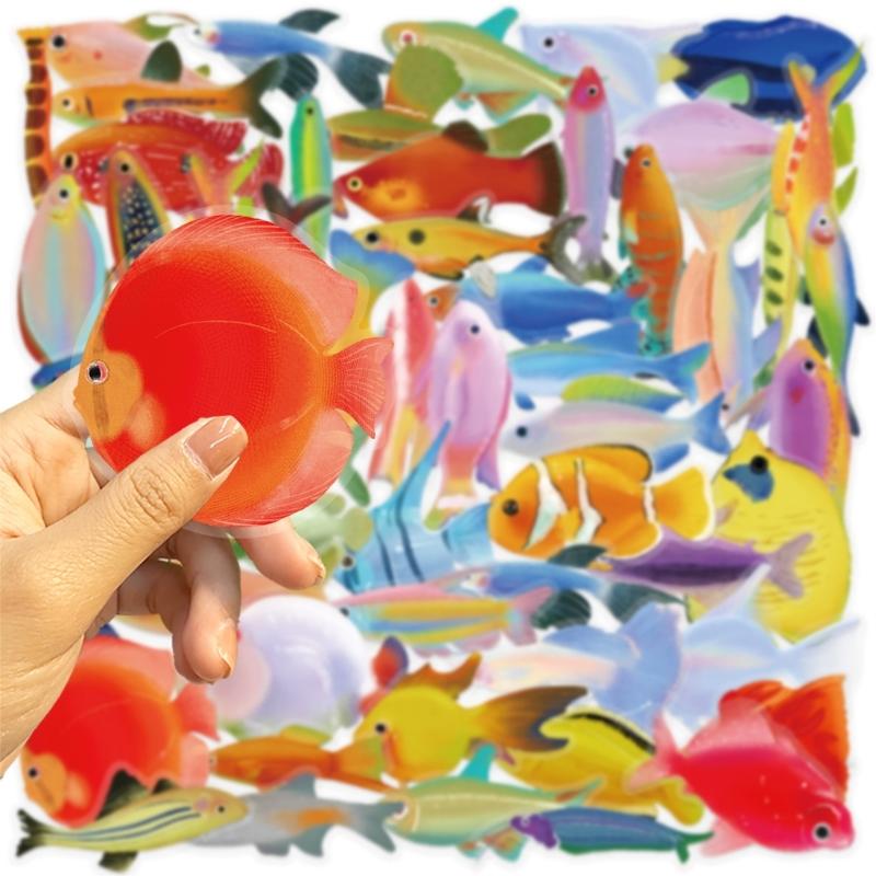 50 листов наклеек с рыбками, наклейки-награды, наклейки для скрапбукинга, наклейки-декали на морскую тематику, наклейки с морскими животными для телефона, ноутбука