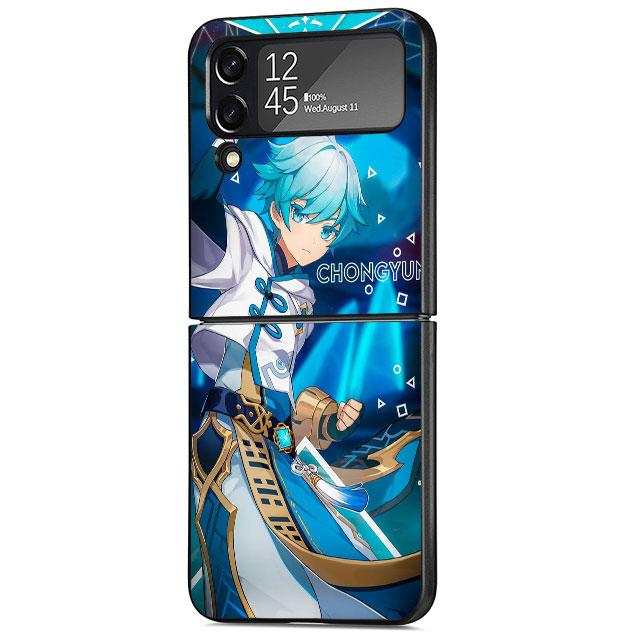 Чехол Genshin Impact Game для Samsung Galaxy Z Flip 4 Z Flip 3 5G ZFlip3 ZFlip Flip3 ZFlip4 zflip Защитная сумка Черный чехол