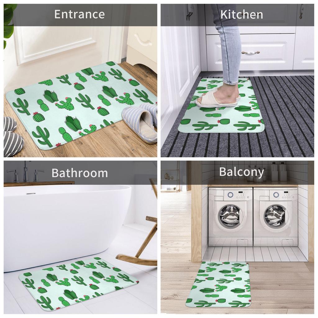 Cute Desert Cactus Succulents Front Door Mat Anti-Slip Outdoor Quick Dry Cacti Plants Doormat Bedroom Entrance Rug Carpet
