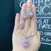 Live Rhinestone Pink Diamond Set New Year's Pendant Earrings Wedding Jewelry Retro Three-piece Set