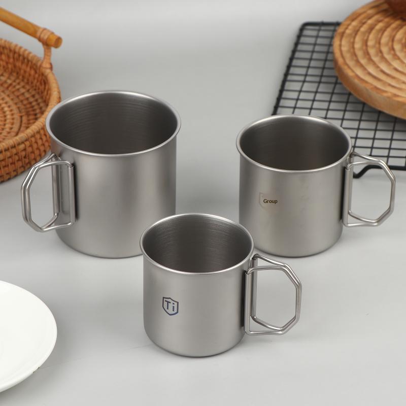 Кофейная кружка из титановой стали со складной ручкой, походная кружка для воды, посуда для горячих и холодных напитков