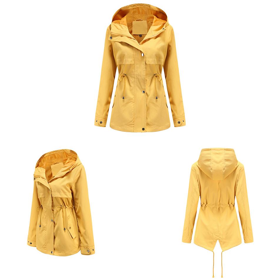 Женская водонепроницаемая куртка-тренч Для пешего туризма На открытом воздухе Ветровка Легкая классическая ветрозащитная с капюшоном Легкое непромокаемое пальто Тонкая верхняя одежда Дождевик