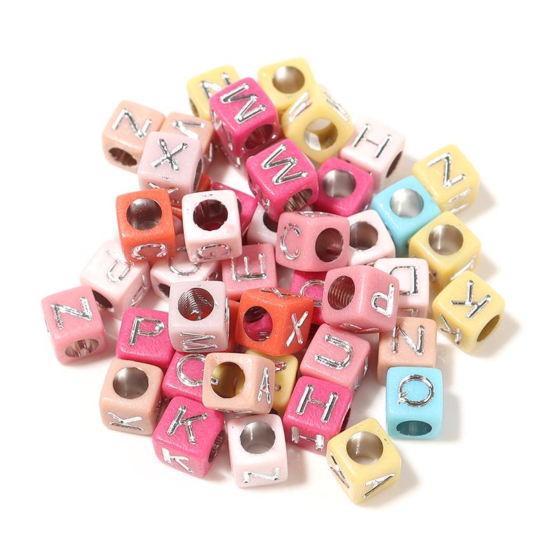 100pcs/Lot 6mm Mix Color Square Alphabet Letter Beads DIY Bracelets Necklace Big Hole Acrylic Beads for Jewelry Making Supplies