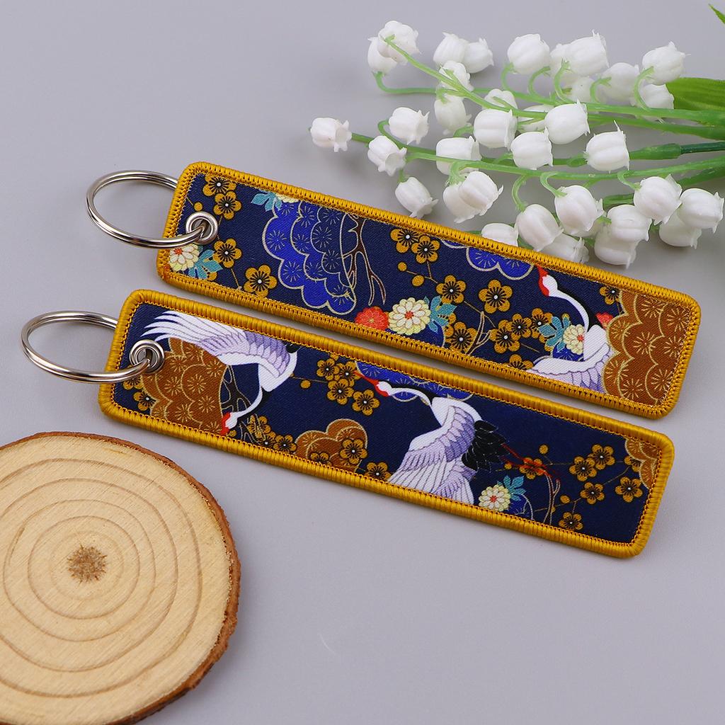 Embroidery Key Fobs Japanese Waves Key Tags Keychain For Motorcycles Cars Key Ring Accessories Jewelry Chaveiro Gifts