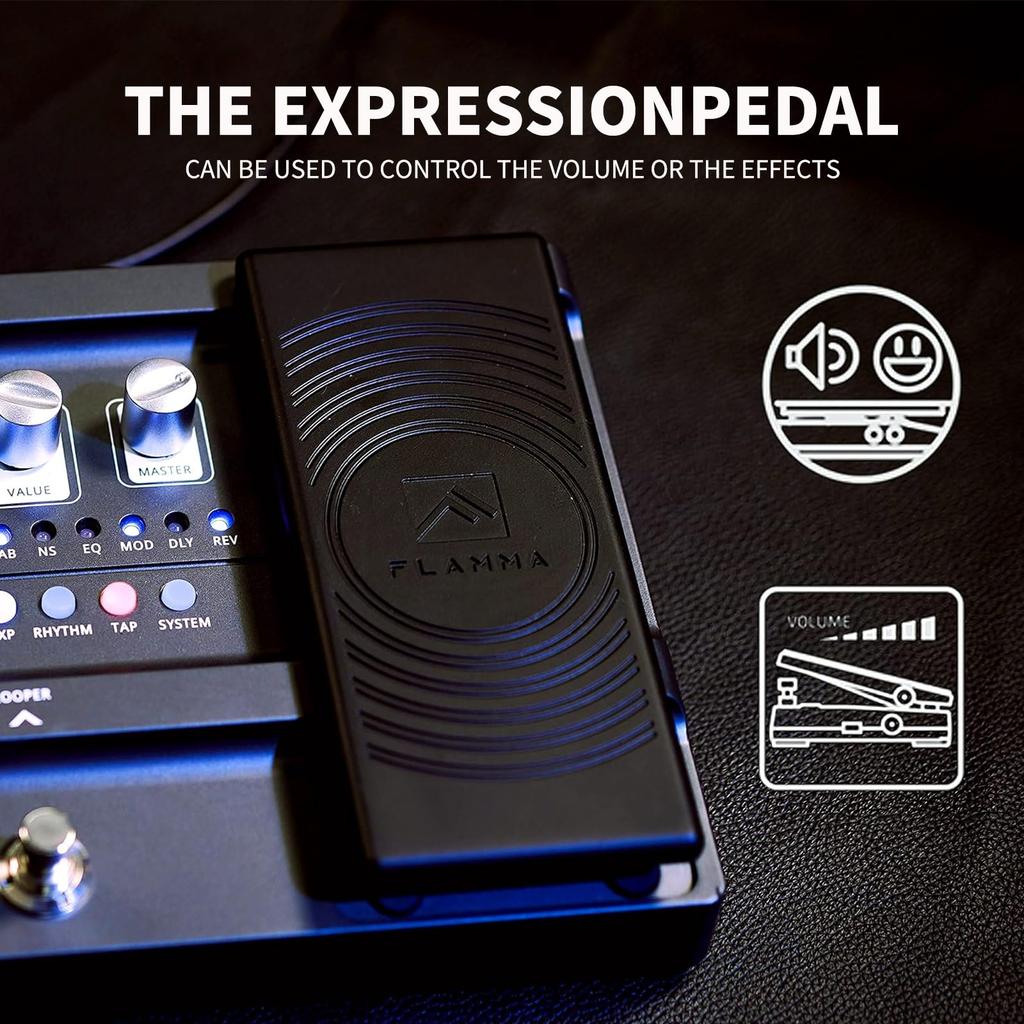FLAMMA FX100 Guitar Pedal with 151 200 55 Amp 40 Drum and 10 Dark Gray Multi-Effects Effects, 80-Second Looper, Presets, Models, Machines, Metronomes,