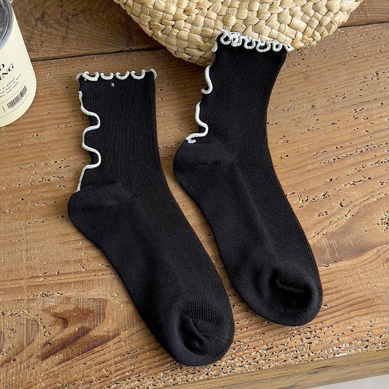 Носки с кружевом «черный гриб» для женщин, носки до середины икры для весны и осени, носки кофейного цвета для осени и зимы