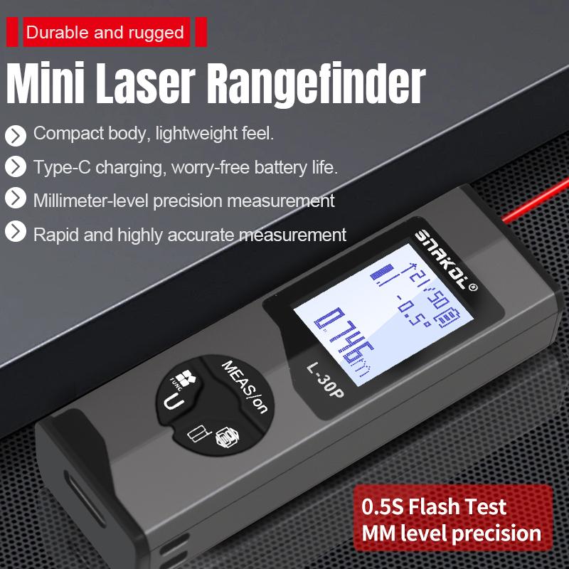 Snakol 30M/50M Mini Smart Laser Distance Meter Measure Rangefinder USB Rechargeable Portable Handheld Laser Range Finder Tools