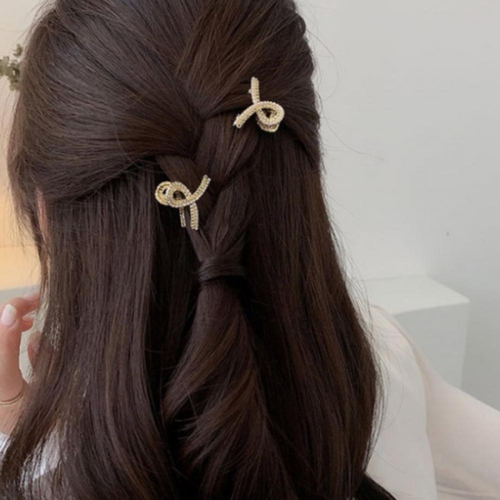New Arrivals Open Run Twisted Mini Side Hairpin With Cubic Hair Clips 2 Types