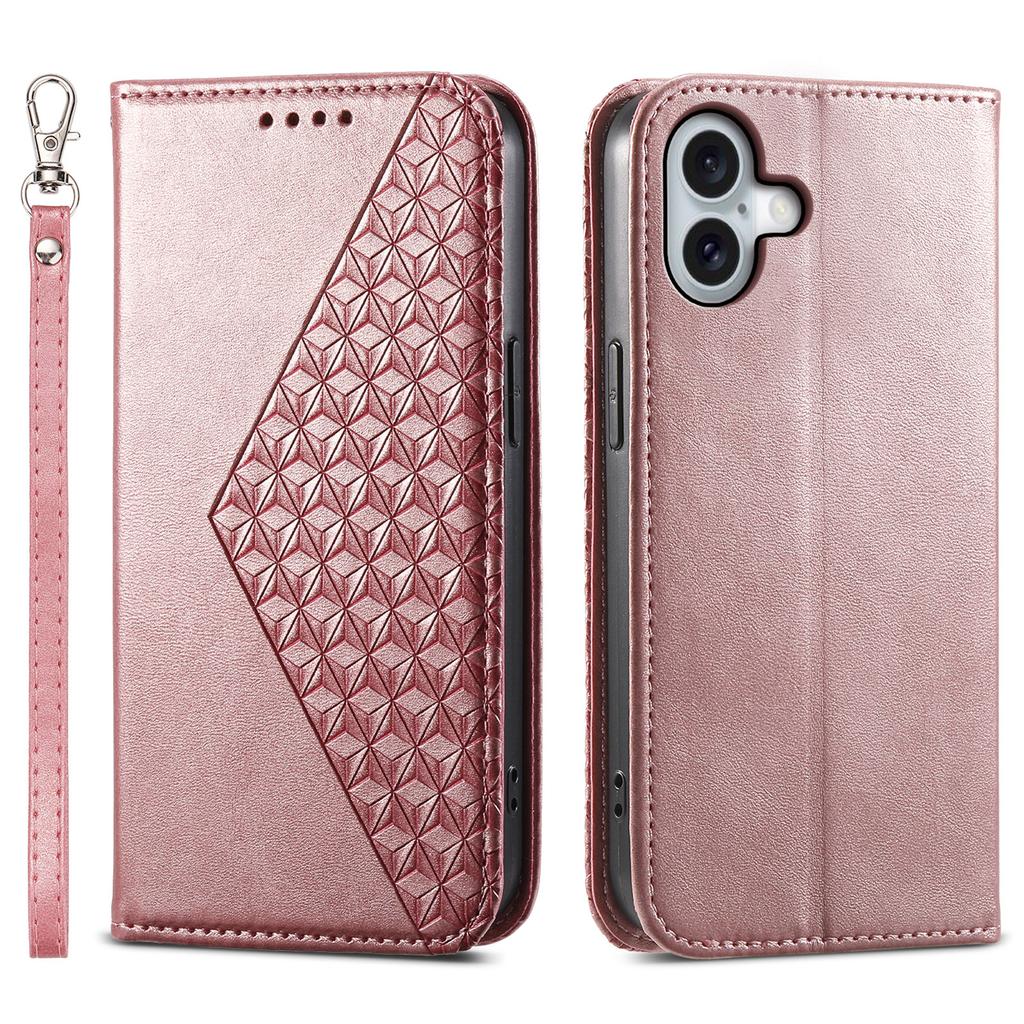 For iPhone 17 Case Calf Texture PU Leather Wallet Phone Cover with Wrist Strap