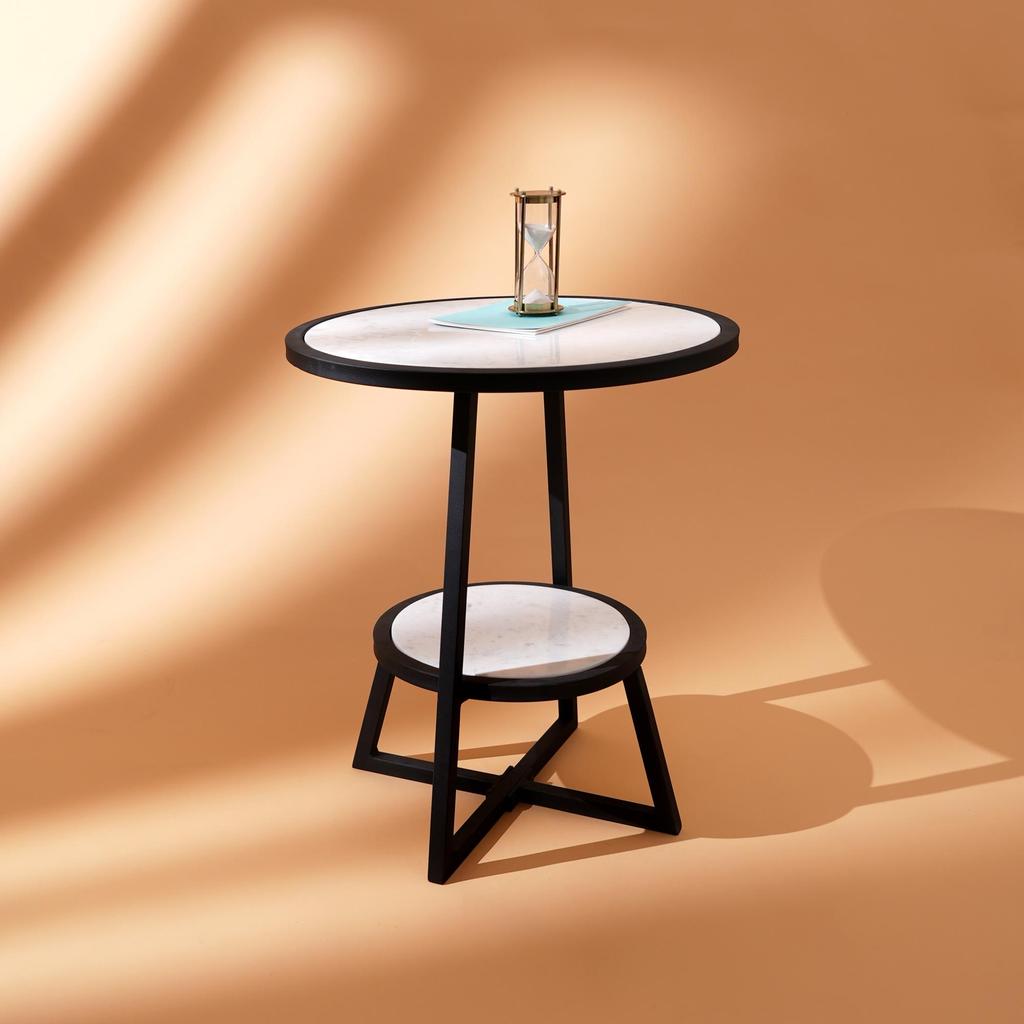 2 Tier Round Marble Table With Iron Base