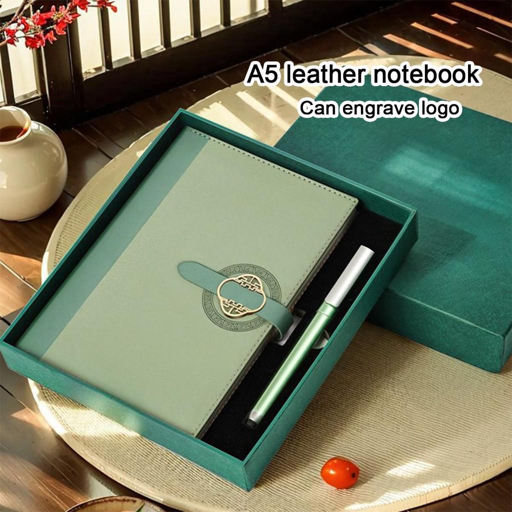 A5 Thick Leather Notepad, Student Subject Notebook, Work Meeting Record Book, Buckle Diary, Business Souvenir, 112 Sheets 224 Pages