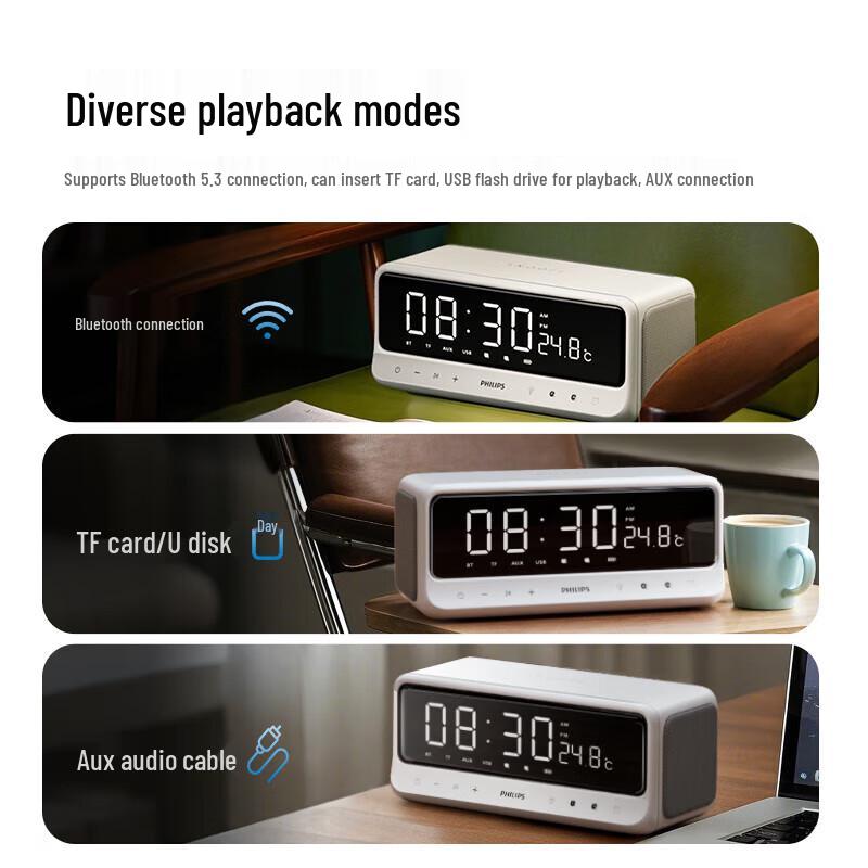 Philips TAS3609 Bluetooth Speaker with Alarm Clock and Mirror Display