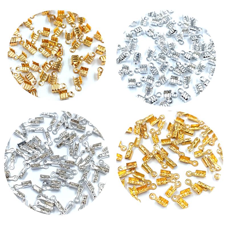 100pcs Fold Over Clasp Crimp Bead Alloy Clip Buckle Connector Cord End Tip Accessories DIY Necklace Bracelet Jewelry Making Accessories