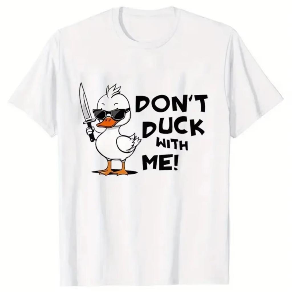 Duck Knife Pattern MenS TShirt Super Soft Cotton Breathable Crewneck TShirt with The Words DonT Duck with Me