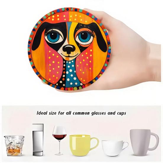 6 Pcs Cute Dog Coaster Handcrafted Thick Wood Coasters for Home