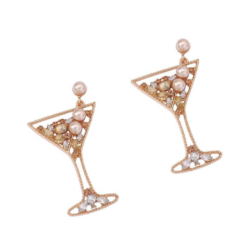 Wine glass series pearl-encrusted diamond hollow alloy earrings fashion creative versatile temperament earrings