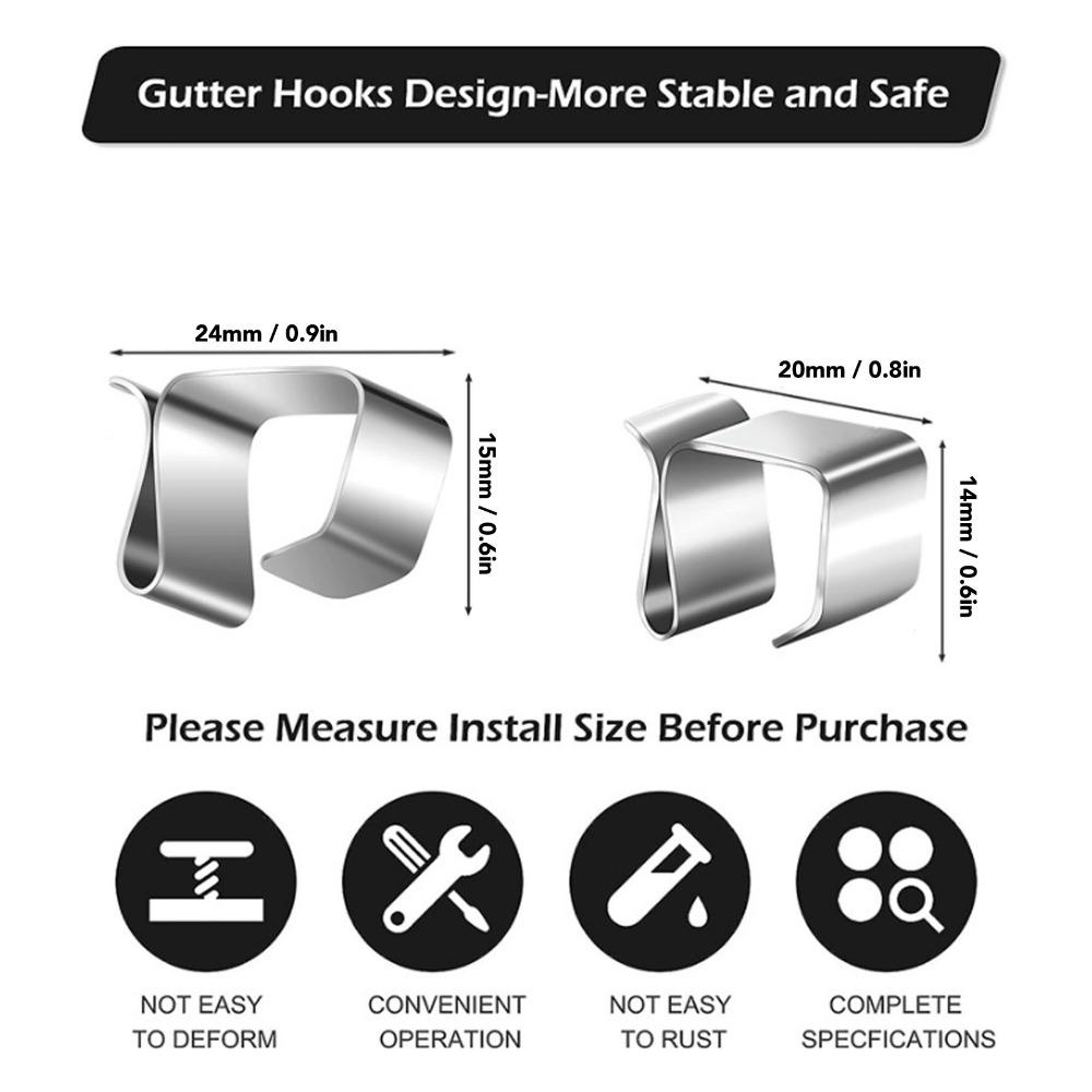 50pcs 0.9x0.6in/0.8x0.6in Gutter Hooks Stainless Steel Outdoor Light Clips  Seasonal Display