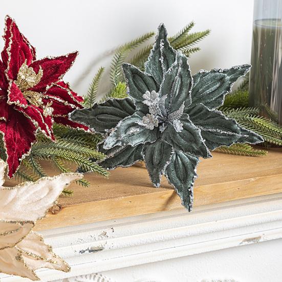 2 шт. рождественские бархатные цветы блестящие искусственные цветы с регулируемыми лепестками праздничные декоративные цветы для рождественского венка на елку праздничное украшение своими руками