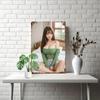 Hisun Tin Sign HD Metal Tin Sign Gorgeous Asian Model in Green OffShoulder Sweater Retro Metal Wall Art for Home Decor x Inch