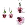 Jewelry Set Ruby Flower Pendant Women Inlaid Necklace Faux Chain Earrings Ring Jewelry Gift