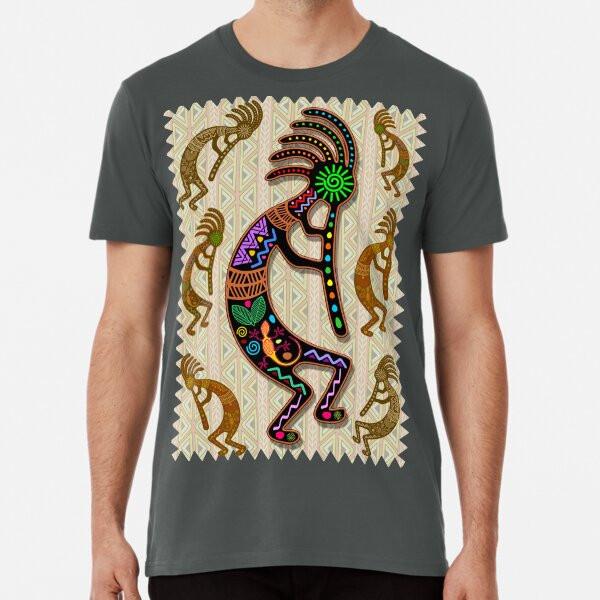 Kokopelli Rainbow Colors on Tribal Pattern S to 5XL Made in the AU/USA T-Shirt