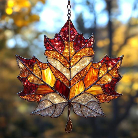 Maple Leaf Fall Ornament Window Hanging Autumn Leaf Suncatcher Stained Glass Wall Art for Thanksgiving Autumn Indoor Outdoor Home Decor