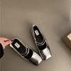 Flat Bottom Silver Square Head Mary Jane Shoes Women's Spring 2025 New Double Buckle with Light Mouth Single Shoes