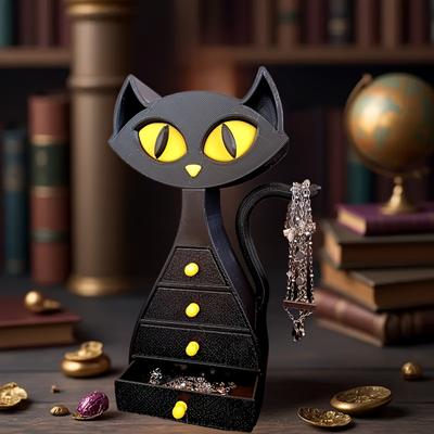 1 шт. Декоративная коробка «Черный кот», Органайзер для украшений: Художественный дизайн для серег, ожерелий и мелких предметов – Декоративное хранение