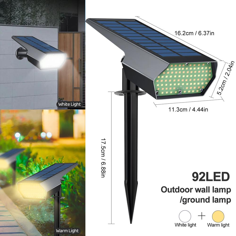 92/86/74LEDS Solar Lights Outdoor Waterproof Solar Landscape Spotlights 3 Colors Solar Powered Security Lights Yard Garden Pathw
