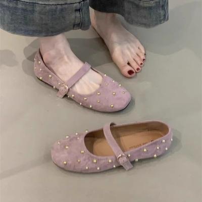 Модные туфли Мэри Джейн для женщин, замшевые, классические, ретро, коричневые, повседневные, на мягкой подошве, удобные женские балетки, со стразами, роскошные балетки