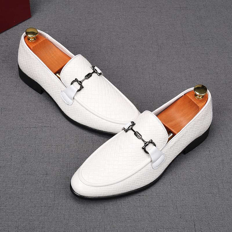 New Men's White Brown Knit Pattern Wedding Dress Shoes Male Casual Flats Loafers Homecoming Prom Zapatillas Hombre