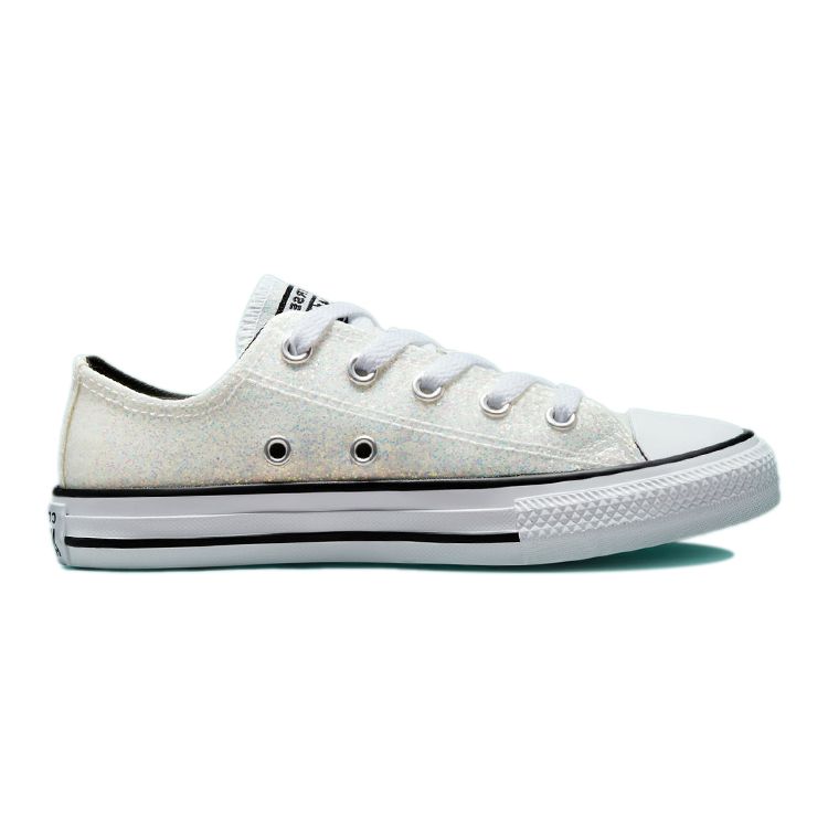 Converse Chuck Taylor All Star Low GS Winter Glitter Kids Sneakers White Silver Black 672099C