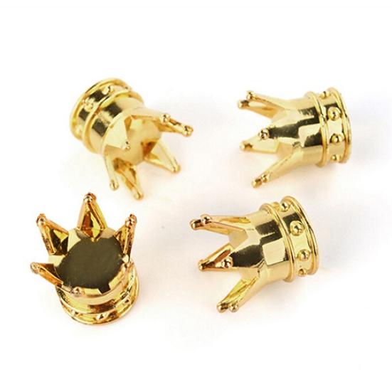Universal Useful Tire Air Valve Cap Plastic + Copper Golden 4 Pcs