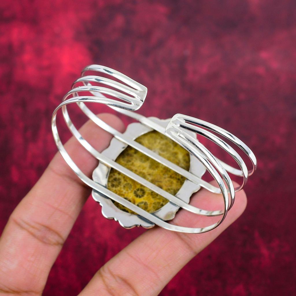 Ювелирные изделия ручной работы из желтого ископаемого коралла с драгоценными камнями, браслет из стерлингового серебра 925 пробы с уникальным дизайном, для женщин