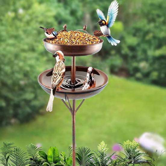 Металлическая ретро кормушка для птиц 2-в-1, садовая поилка и кормушка для птиц с пятизубым основанием, большая и маленькая чаша для декора сада, двора