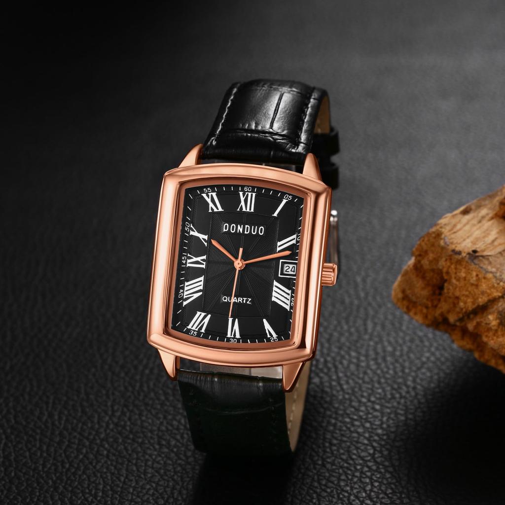 Watch Square Leather Seiko Watch Quartz Watch Leather Strap Rectangular Dial Watch Roman Numerals Cool Business Daily Black Men's Waterproof Men's