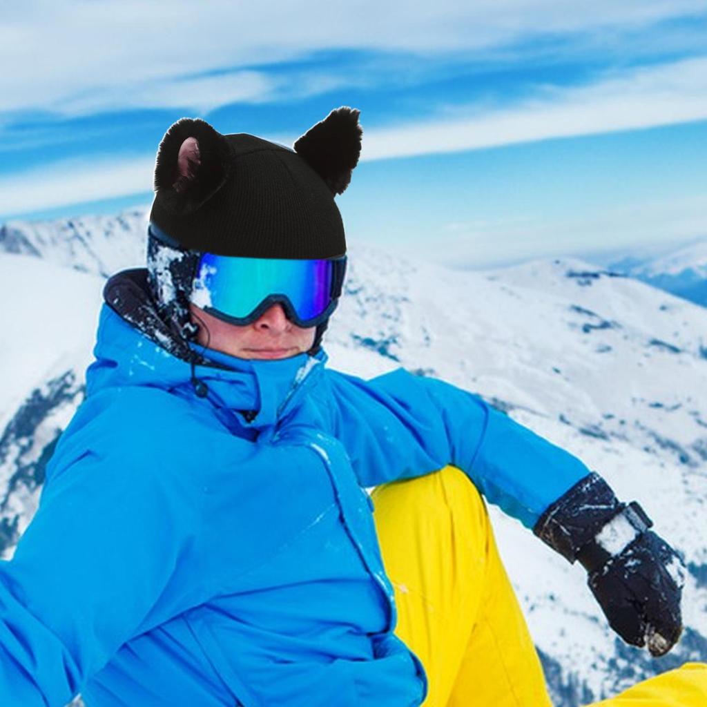 Cute Cat Ear Plush Helmet Cover Fuzzy Decorative Protector for Winter Sports Skiing Skating, Warm & Adorable Headgear Accessory