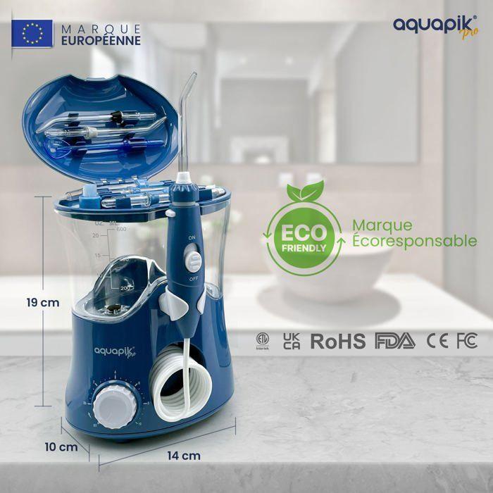 Aquapik® pro jet dentaire | recommandé par des dentistes | 8 embouts + 10 niveaux de pression + réservoir de 600 ml. blue