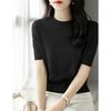 Летняя трикотажная женская футболка с короткими рукавами, новая полуводолазка из ледяного шелка, свитер, топ, тонкий, элегантный, повседневный, простой, однотонный, одежда 3090