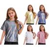 Unisex Kids Sparkly Jazz Performance Top Metallic Shiny T-shirt Dance Practice Wear