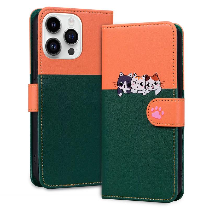 Phone Wallet Flip Case For iPhone 16 15 Pro Max 14 Plus 13 mini 12 Pro 11 10 XR XS X 10 7 8 6 6S Plus SE Cute Frog Back Cover