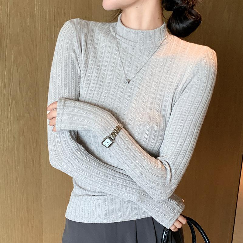 Slim Fit Тонкий трикотажный свитер Верх Базовый низ Свитер Осень Зима Полувысокий воротник Женские пуловеры Одежда