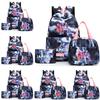 3Pcs/set Cartoon 26 English Letter Printed Backpack with Lunch Bag Pengcil Case Large Capacity Travel Bag for Teenager Girl Boy Bookbag Kid Gift