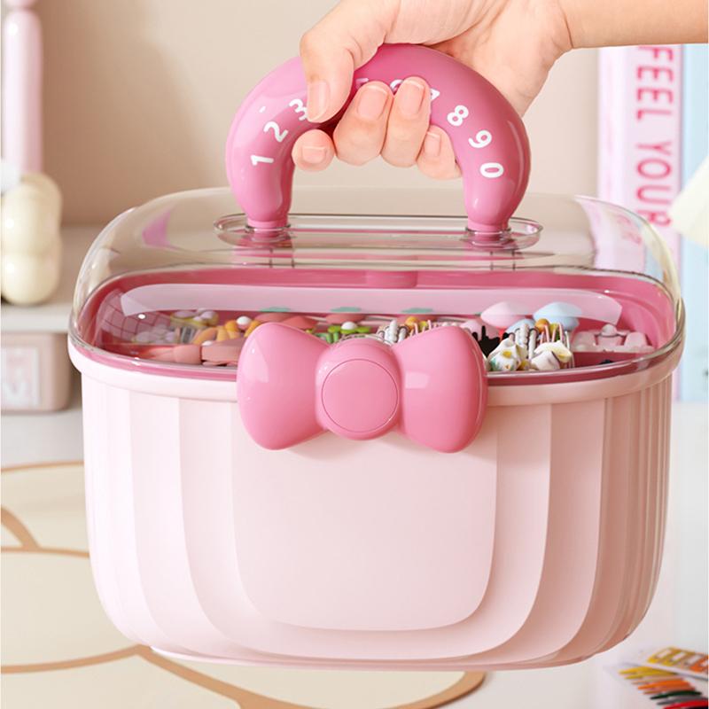 Двухслойная коробка для хранения заколок, симпатичная шкатулка для украшений для девочек, детская коробка для хранения аксессуаров для волос, многослойный контейнер для хранения
