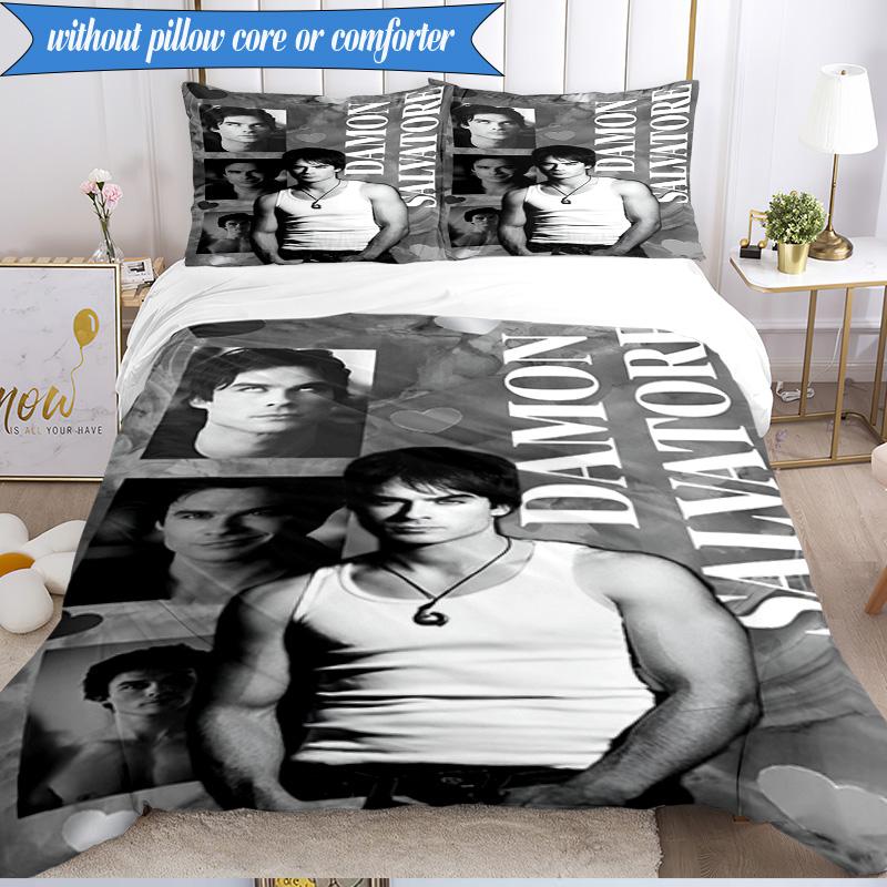 3PCS Two Men In Suits Damon Bedding Set,Including 1pc Duvet Cover And 2pcs Pillowcases Perfect for Bedroom, Dormitory, Fan Christmas gift